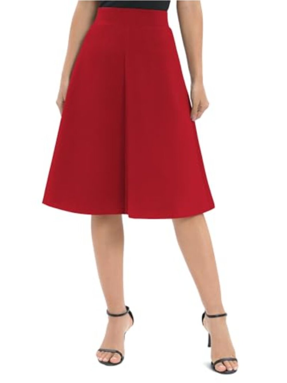 A-Line Elastic High Waist Flare Midi Skirt Stretchy Work Knee Length